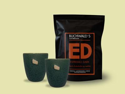 Buchwald's & Absalon Pakke - 1 stk. Buchwald's Espresso Dark: 250g + 2 stk. Absalon Design Espresso Krus