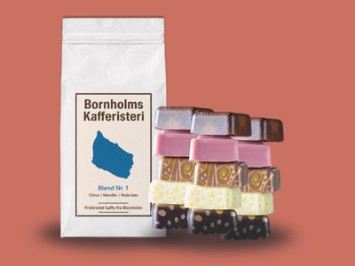 Bornholms Kafferisteri & Kjæstrup Chokolade Pakke - 1 stk. Blend no. 1: 500g + 1 stk. Kjærstrup Gaveæske: 15 stk. Dessertchokolade