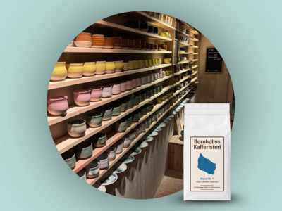 P-Keramik + Bornholms Kafferisteri - 2 stk. valgfri Kopper + 250 g Blend no. 1