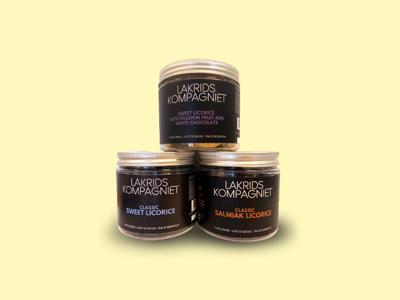 Lakridskompagniet - 1 stk Classis Salmiak Licorice + 1 stk. Sweet Licorice with passion fruit and white chocolate + 1 stk. Classic Sweet Licorice