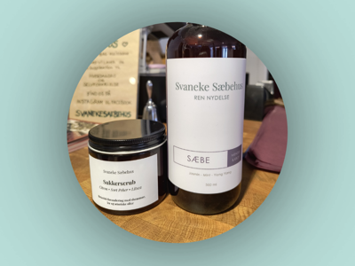 Flydende sæbe til hænder og krop, 500 ml. + sukkerscrub - Svaneke Sæbehus