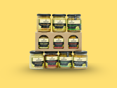  Lehnsgaard – 8 x sennep (dild, almindelig, chili, ramsløg, karry, honning, stærk, pølse)
