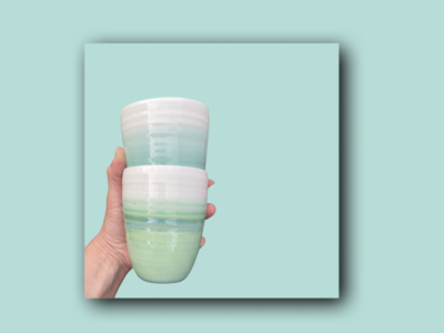 Paudal Keramik - 2 stk. Latte kop (grøn+turkis)