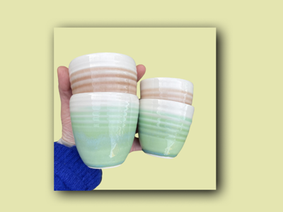 Paudal Keramik - 2 stk. Kaffe kop + 2 stk. Espresso kop (grøn + rosa) 