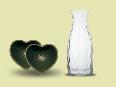 Baltic Sea Glass Herringbone Pitcher + 2 stk Hjerteskåle fra Absalon Keramik