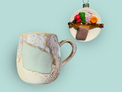 Bornamenter - 1 stk. Granitkop med Grøn Bornholm + 1 stk. juleornament med Sol over Gudhjem