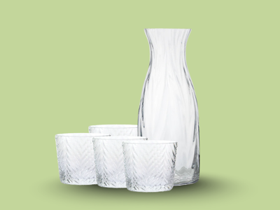Baltic Sea Glass -  4 stk Herringbone Multigals + 1 stk Pitcher: Sildebenskande