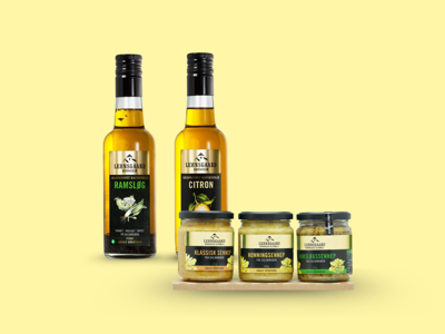Lehnsgaard – 3 x sennep (dild, almindelig og honning) + 2 x 250 mL olie (citron og ramsløg)