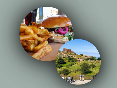 1 stk Burger med fritter og dip på Brohuset med 1 stk valgfri drikkelse