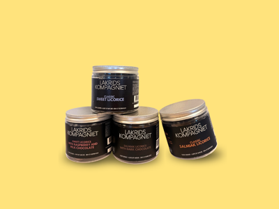 Lakridskompagniet - 1 stk. Classic sweet licorice + 1 stk Sweet licorice with raspberry and milk chokolate + 1 stk. Salmiak licorice with dark chokolate + 1 stk. Classic salmiak licorice